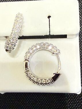 Sterling Silver Moissanite Pave Huggie Hoop Earrings